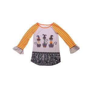 Penelope Plumm Halloween Black Cat Witch Tunic Top Orange Girls 3T